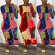 Plus size Womens mid-length fashion print tie-dye pullover round neck split dress YFS3588