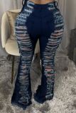 Fashion Solid Color Hole Flared Jeans A3233