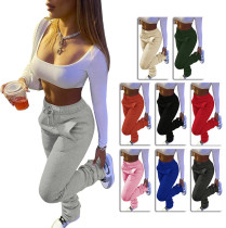 Womens padded sweater fabric, sports and leisure drawstring pile trousers, pockets HR8139