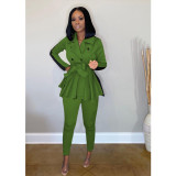 Autumn Solid Color Long Sleeves Jacket With Trousers Two Piece Sets SFY192