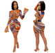 Fashion Tie Dye Deep-V Flared Long Sleeves Pleated Mini Dress OMM1192