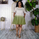 Cute round neck color change pleated skirt dress L8176