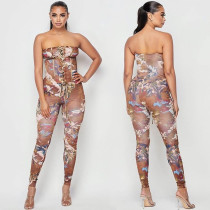 Sexy Printed Off Shoulder Sleeveless Backless Lace-Up Jumpsuit P0A3463W
