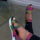 Roman style colored rhinestone buckle platform heel sandals women HWJ375