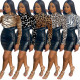 Fashion Printed Leather Stitching Round Neck Long Sleeves Mini Skinny Dress WY6722