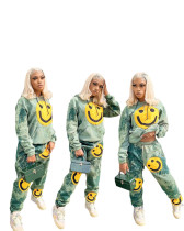 2020 autumn and winter new printing smiley face thick amber sports and leisure two-piece suit   A10