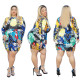 Plus Size Printed Round Neck Long Sleeves Mini Bodycon Dress CY1425