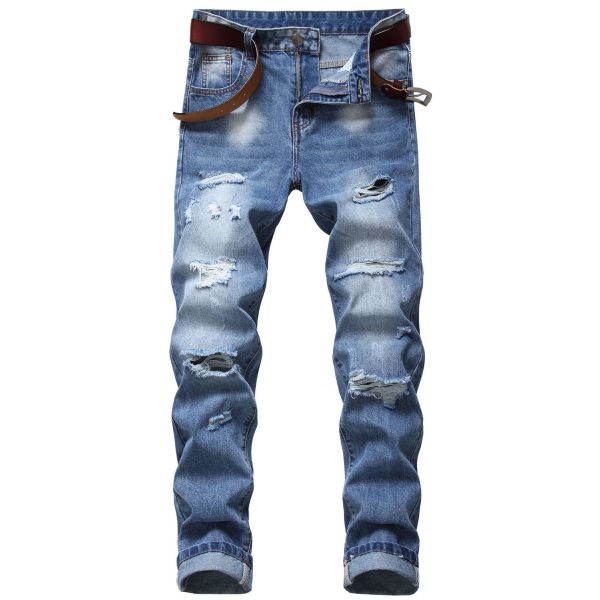 Fashion Hole High Waist Men Long Jeans LY002