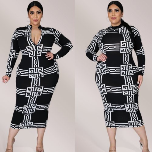 Fat lady Womens dress plus size long digital printing dress SJ5277