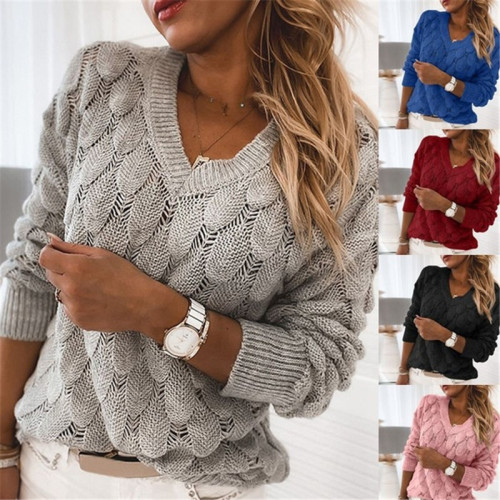 Fashion Knitting V-Neck Long Sleeves Loose Sweater BLH5318