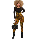 Fashion Round Neck Long Sleeves Top With Printed Trousers Skinny Two Piece Sets FX236