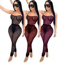 Womens mesh see-through sexy jumpsuit 2-piece set FA7081