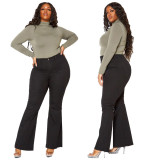 Fashion Solid Color High Waist Plus Size Flared Long Pants HSF2379