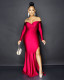 Sexy Solid Color Off Shoulder Long Sleeves Backless Long Dress QY5036
