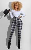 Fashion Round Neck Long Sleeves Top With Printed Trousers Skinny Two Piece Sets FX236