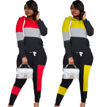 Casual Contrast Stitching Hooded Sweater With Drawstring Trousers Two Piece Sets LM8209