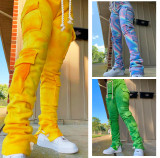 Fashion Tie Dye Printed Pocket Drawstring Long Pants HR8155