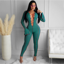 Sexy Strappy Deep-V Flared Sleeves Skinny Jumpsuit  P0B3732W