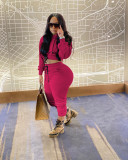 Casual Solid Color Long Sleeves Hooded Sweater With Drawstring Trousers Two Piece Sets KK8232
