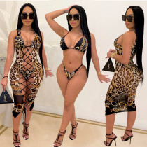 Womens sexy bikini and leopard print split swimsuit three-piece suit SQ943