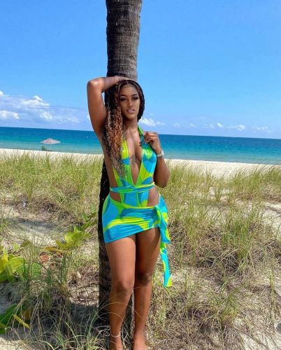 Women's summer sexy printed one-piece swimsuit suit 2-piece set FFD1096