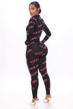 Tight-fitting waist hip-lifting letter print jumpsuit street trend jumpsuit FF1048