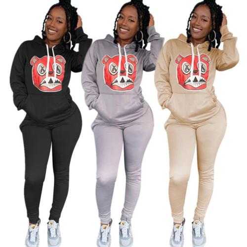 Cartoon Printed Long Sleeves Hooded Sweater With Trousers Two Piece Sets QY5013