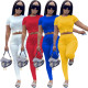 Casual Solid Color Rond Neck Short Sleeves T-Shirt With Trousers Two Pieces Sets  AL153