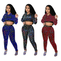 Womens new slim sexy letters printed sports suit QZ4328
