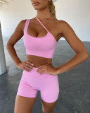 Asymmetrical Sleeveless Solid Color Sexy Yoga Sports Two-piece Set QQ5241