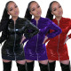 Fashion Mirror Four-Way Stretch Leather Zipper Long Sleeves Mini Dress ML7398