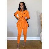 Autumn Solid Color Long Sleeves Jacket With Trousers Two Piece Sets SFY192