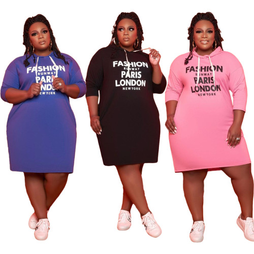 Plus size Womens seven-point sleeve letter printed loose dress YIY1313