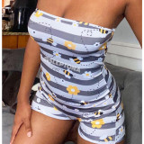 Fashion Print Sexy Wrapped Jumpsuit Shorts AW5840