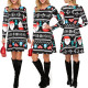 Cute Christmas Printed Round Neck Long Sleeves Mini Dress F8173