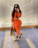 Casual Solid Color Long Sleeves Hooded Sweater With Drawstring Trousers Two Piece Sets KK8232