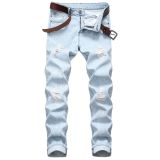 Mens straight slim-fit ripped jeans Ouma Mens denim white dots without elastic TX507