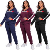 Casual Contrast Zipper Long Sleeves Hooded Cardigan With Trousers Two Piece Sets SN2125