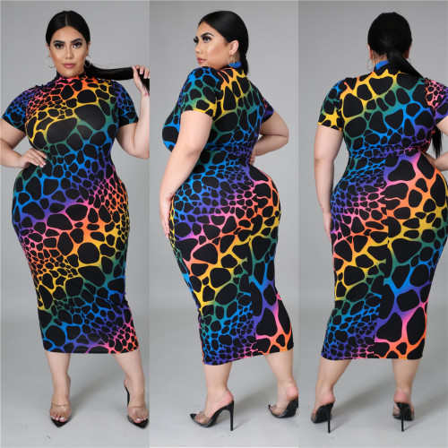 Womens printed short-sleeved dress fat lady dress fat lady dress SJ5281