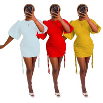 Womens Round Neck Lantern Sleeve Sexy Close-fitting Hip Dress N9276