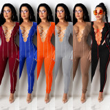 Sexy Knitting Strappy Flared Sleeves Skinny Jumpsuit F234