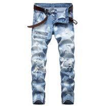 Mens zipper stretch slim jeans cotton trousers zipper buttons plus size 44 size 46 Mens trousers TX1