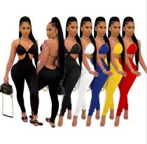 Solid color open back sexy jumpsuit slim trousers nightclub outfit DD8091