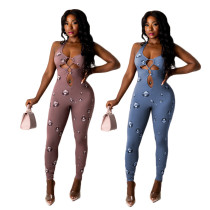 Digital printing water droplets women's lace-up one-piece trousers F066