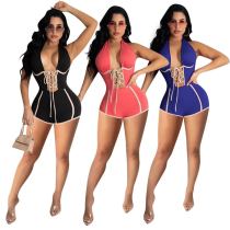 Summer new style halter jumpsuit shorts strapless back F8334