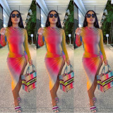 Fashion sexy color print irregular split dress ML7408