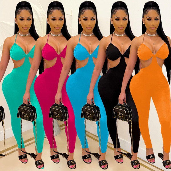 Solid color strapless tube top sexy temperament slim backless jumpsuit womens clothing M9049
