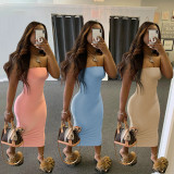 New solid color sexy tight tube top sleeveless dress M9062