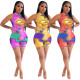 Fashion casual sports tie-dye lips LOVE print slim fit jumpsuit D8256A