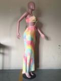 Casual fashion elegant digital tie-dye printing long skirt D8447